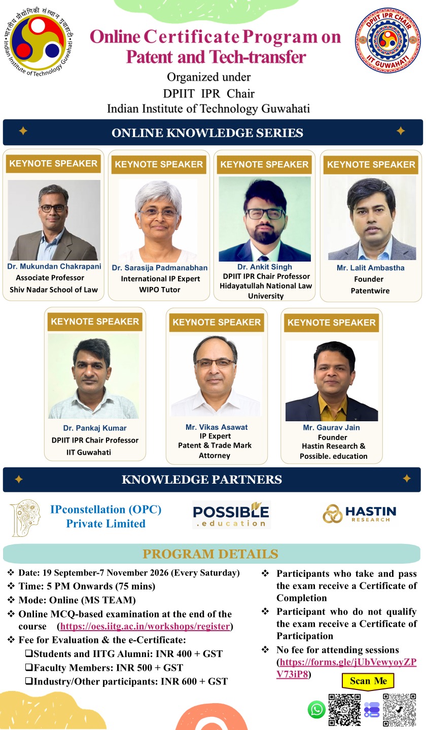 Online Certificate Program on Patent and Tech-transfer — Official Flyer